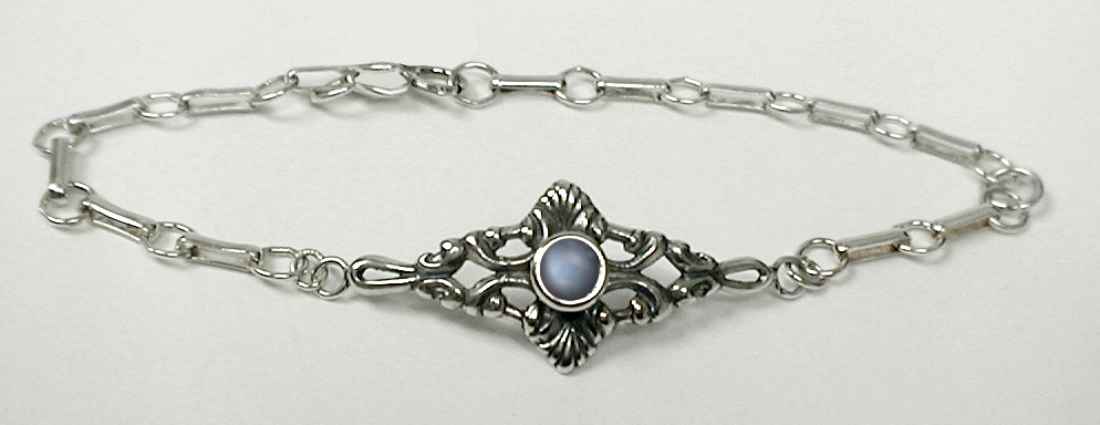 Sterling Silver Victorian Chain Bracelet with Grey Moonstone